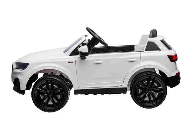 Auto elettrica per bambini Audi Q7 bianco, monoposto, sospensione indipendente, batteria 12V, teleco