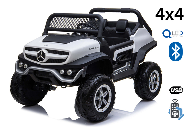 Electric Ride-On Toy Car Mercedes-Benz UNIMOG - White, 2.4Ghz Remote controller, 4 X 4, two-seats, S