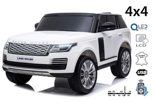 Electric Ride-On Range Rover, White, Double Leather Seat, LCD Display with USB Input, 4x4 Drive, 2x