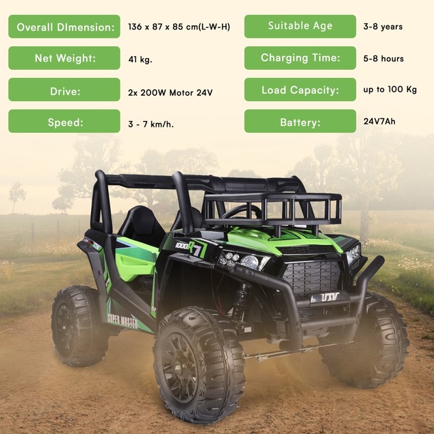 Kids Electric Ride-On UTV 24V | Beneo Motors | 2 Seats | 2×200W | Remote Control