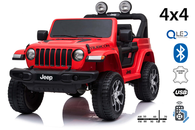 Electric Ride-On JEEP Wrangler, Red, Double Leather Seat, Radio with Bluetooth and USB Input, 4x4 Dr