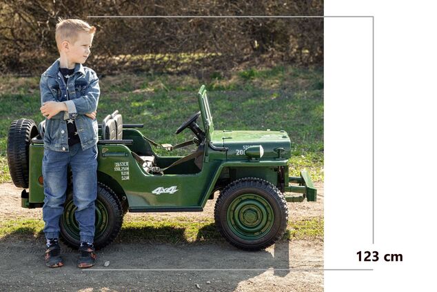 Electric ride-on USA ARMY-car, Green, 4X4,Three-seated, MP3 Player with USB / SD input, All wheel su