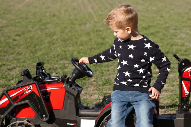 Electric tractor TOP-WORKER 12V with buckets and trailer, Single seat, green, soft PU seat, MP3 Play