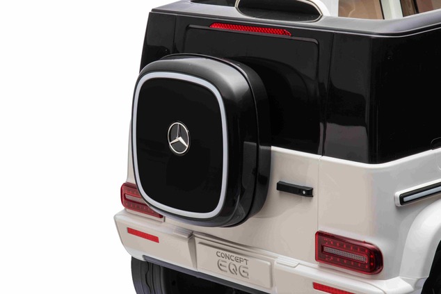 Electric Ride-on car Mercedes-Benz EQG 12V, white, LED underlighted body parts, Functional front and