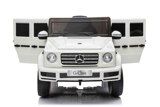 Electric Ride-on car Mercedes G500 12V, white, 2.4 GHz remote control, USB / SD Input, Rear suspensi