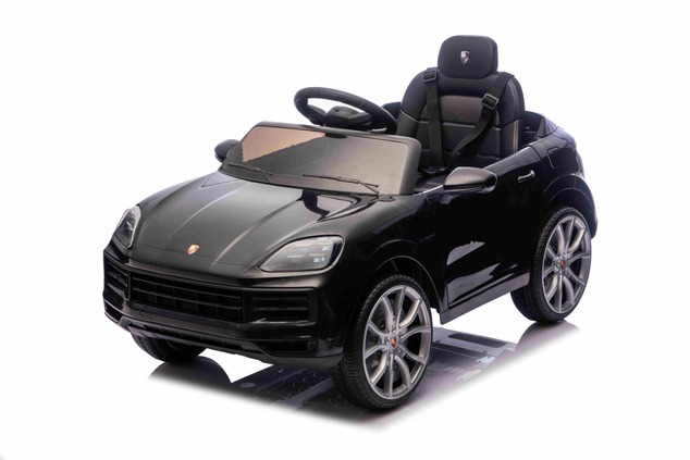 Auto elettrica per bambini Porsche Cayenne 12V con trazione posteriore - con licenza (1 posto), nero