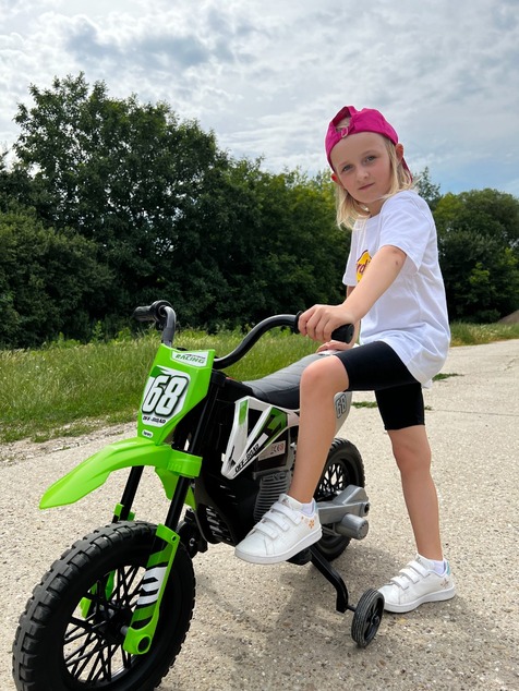 Electric Ride-on MOTOCROSS, Orange, 12V battery, EVA soft wheels, Leather seat, 2 x 25W Engine, Susp