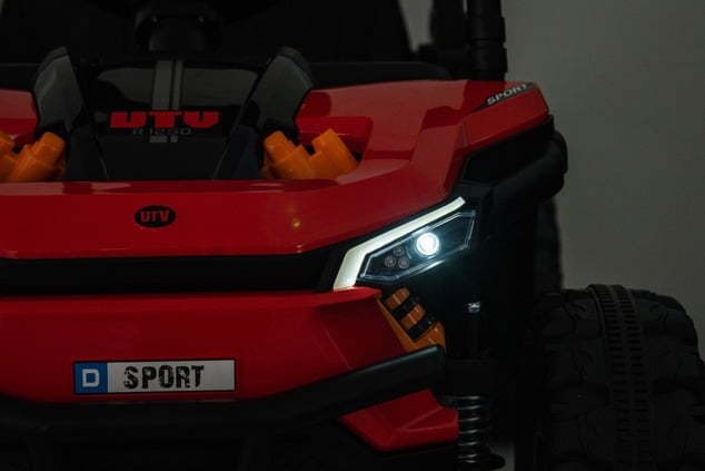 Electric ride-on car UTV Small 12V, red, Rear wheel drive, 12V battery, Plastic wheels, Wide double 