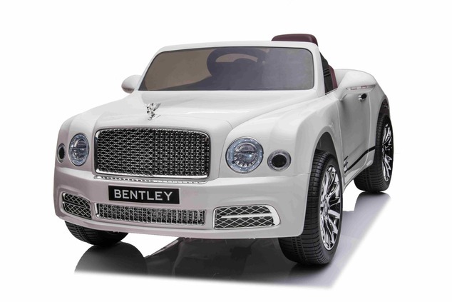 Electric ride-on car Bentley Mulsanne 12V, white, Leatherette seat, 2.4 GHz remote control, Eva whee