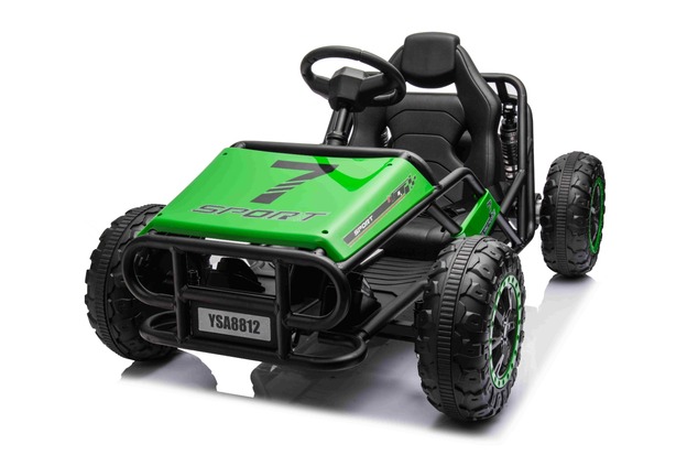 Electric Ride-on SPORT-CART 24V, green, Soft EVA wheels, Leatherette seat, 2 x 50W Motor, 24V Batter
