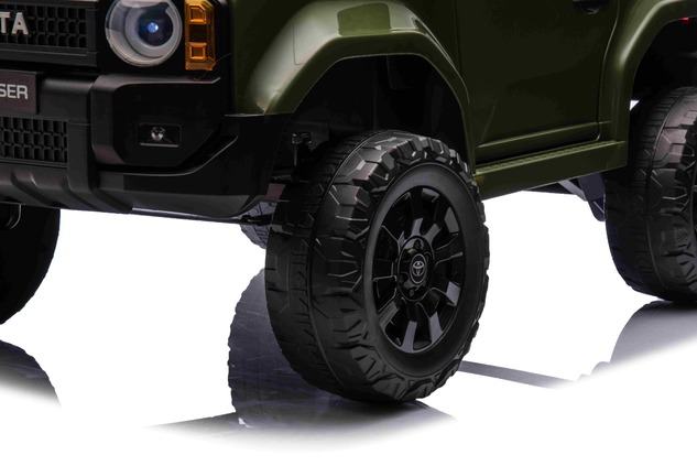 Electric ride-on car Toyota Landcruiser 12V, military green, wide single seat, 2.4 GHz remote contro
