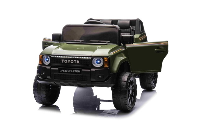 Electric ride-on car Toyota Landcruiser 12V, military green, wide single seat, 2.4 GHz remote contro