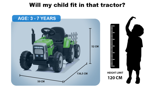 Electric Tractor WORKERS with trailer, red, Rear wheel drive, Lithium Battery, Plastic wheels, wide 