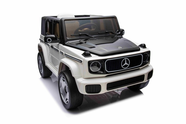 Electric Ride-on car Mercedes-Benz EQG 12V, white, LED underlighted body parts, Functional front and