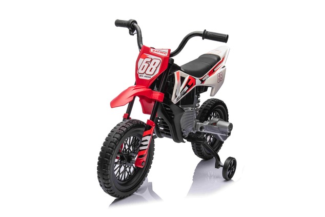 Electric Ride-on MOTOCROSS, Red, 12V battery, EVA soft wheels, Leather seat, 2 x 25W Engine, Suspens