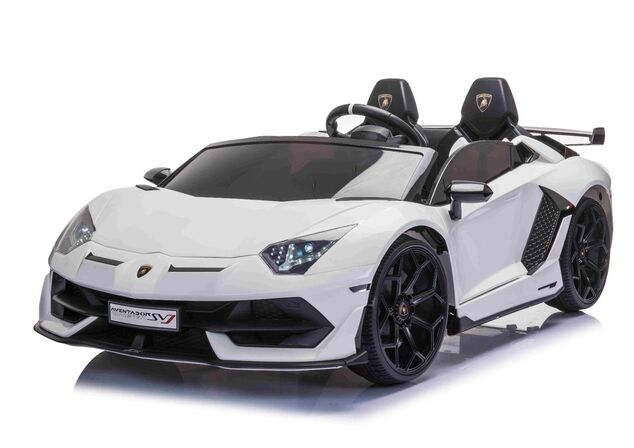 Electric Ride on Car Lamborghini Aventador 12V for two users, White, Vertical opening doors, 2 x 12V