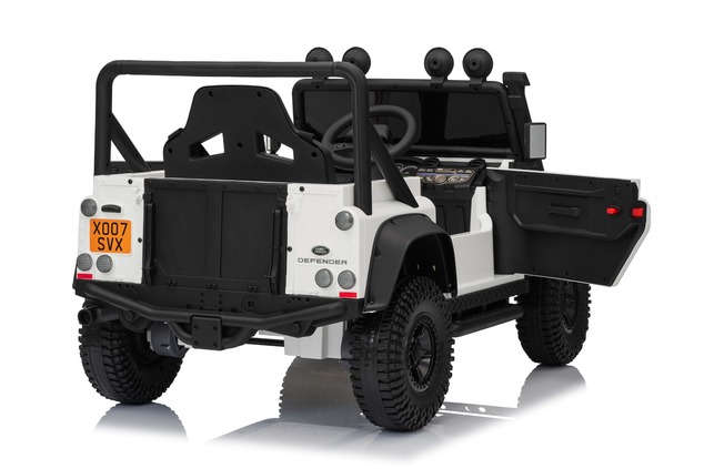 Electric Ride-on car Land Rover Defender 110 SVX 12V, white, 4X4 drive, LED lights, front and rear w