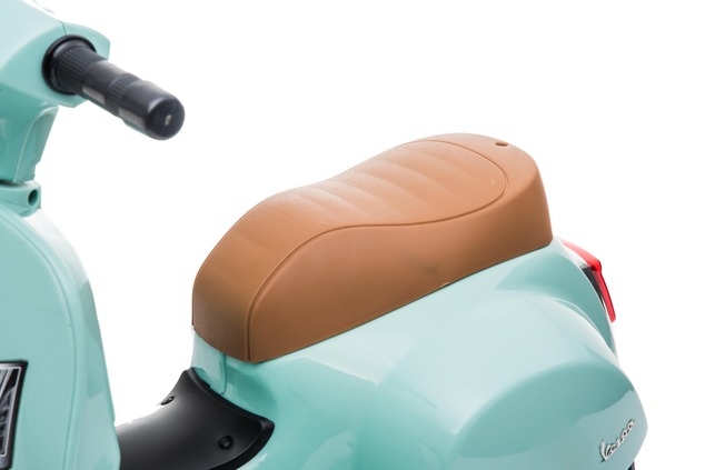 Electric Ride-on Scooter Vespa GTS, teal, with auxiliary wheels, Licensed, Lithium battery, Leather 