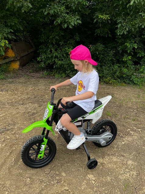 Electric Ride-on MOTOCROSS, Green, 12V battery, EVA soft wheels, Leather seat, 2 x 25W Engine, Suspe