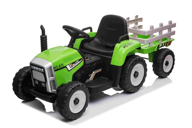 Electric Tractor WORKERS with trailer, green, Rear wheel drive, Lithium Battery, Plastic wheels, wid