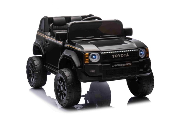 Electric ride-on car Toyota Landcruiser 12V, black, wide single seat, 2.4 GHz remote control, USB / 