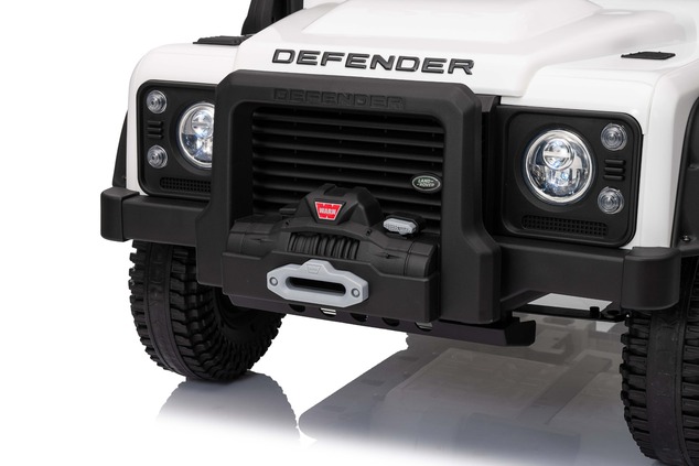 Electric Ride-on car Land Rover Defender 110 SVX 12V, white, 4X4 drive, LED lights, front and rear w