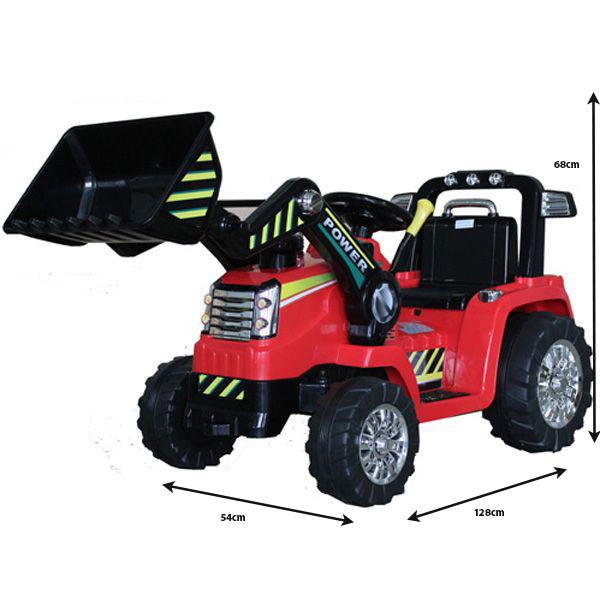 Electric Tractor MASTERS with ladle, red, Rear wheel drive, 12V battery,2 x 25W Engines, Front Ladle