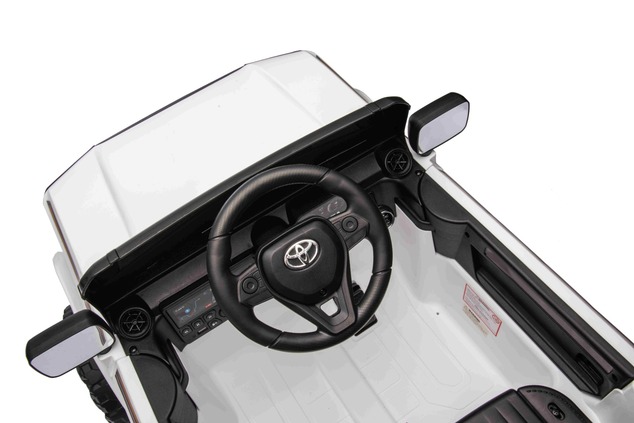 Electric ride-on car Toyota Landcruiser 12V, white, wide single seat, 2.4 GHz remote control, USB / 