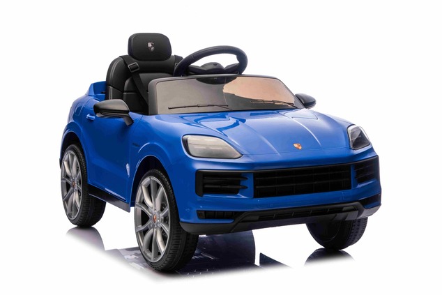 Auto elettrica per bambini Porsche Cayenne 12V con trazione posteriore - con licenza (1 posto), blu,