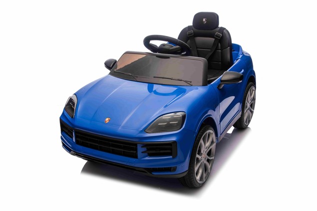 Auto elettrica per bambini Porsche Cayenne 12V con trazione posteriore - con licenza (1 posto), blu,