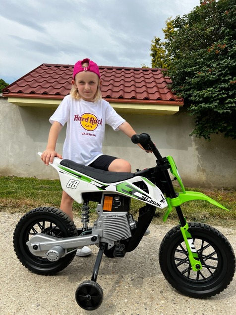 Electric Ride-on MOTOCROSS, Orange, 12V battery, EVA soft wheels, Leather seat, 2 x 25W Engine, Susp