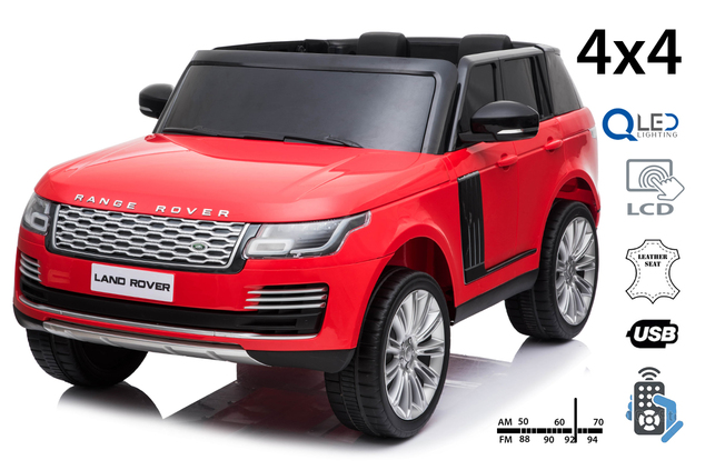 Electric Ride-On Range Rover, Red, Double Leather Seat, LCD Display with USB Input, 4x4 Drive, 2x 12