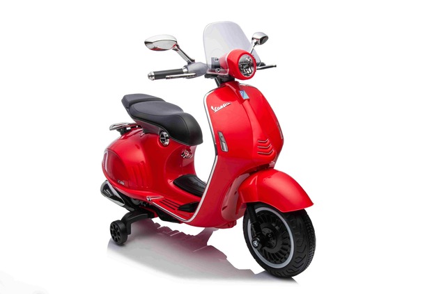 Electric ride-on Scooter Vespa 946 with reverse gear, red, Licensed, auxiliary wheels, Lithium batt