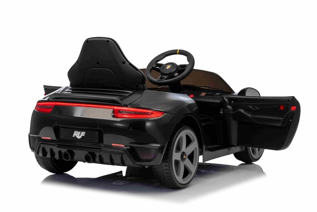 Electric Ride-on car RUF GT 12V, black, Opening doors, 2.4 GHz remote control, LED lights front and 