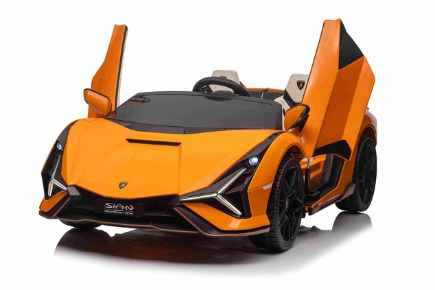 Electric Ride-on car Lamborghini Sian 4X4, orange, 12V, 2.4 GHz remote control, USB / AUX Input, Blu