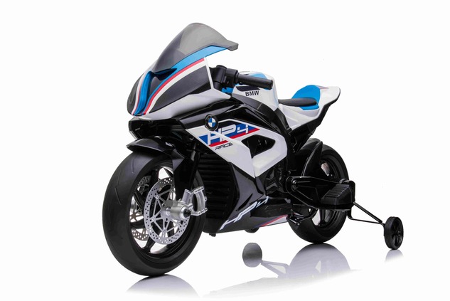Electric Motorbike BMW HP4 RACE 12V, Licensed, white, 12V battery, EVA soft wheels, 2 x 35W Engines,