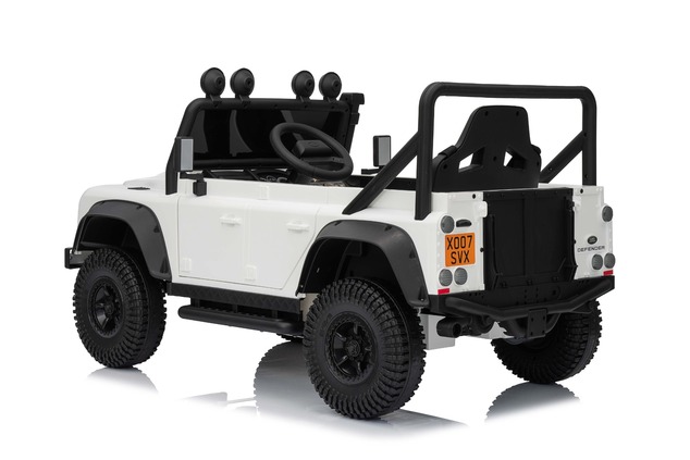 Electric Ride-on car Land Rover Defender 110 SVX 12V, white, 4X4 drive, LED lights, front and rear w