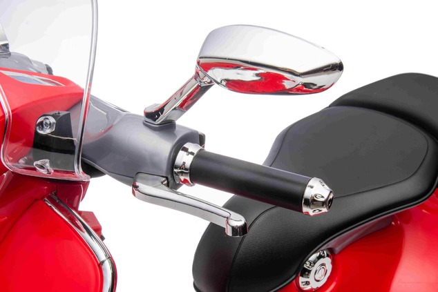 Electric ride-on Scooter Vespa 946 with reverse gear, red, Licensed, auxiliary wheels, Lithium batt