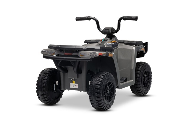 Licensed electric Ride-on quad Arctic Cat 12V with rear wheel drive, grey, LED lights, Lithium batte