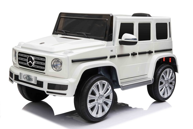 Electric Ride-on car Mercedes G500 12V, white, 2.4 GHz remote control, USB / SD Input, Rear suspensi
