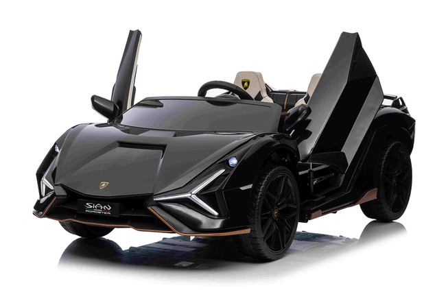 Electric Ride-on car Lamborghini Sian 4X4, black, 12V, 2.4 GHz remote control, USB / AUX Input, Blue