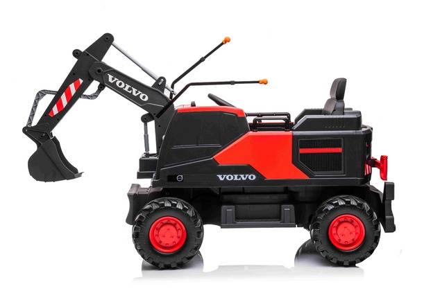 Electric ride-on car Volvo Excavator 12V with front digger ladle, Single seat, red, soft leatherette