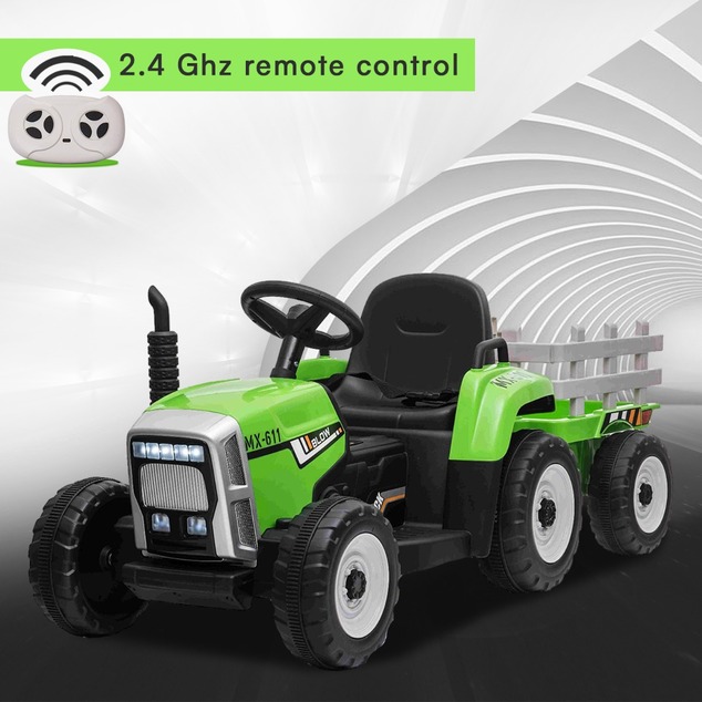 Electric Tractor WORKERS with trailer, green, Rear wheel drive, Lithium Battery, Plastic wheels, wid