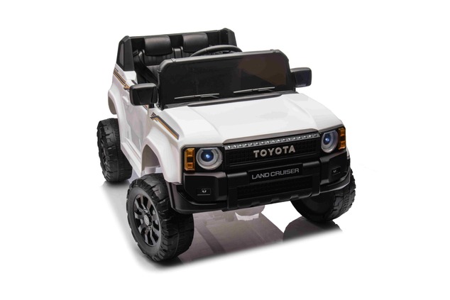 Electric ride-on car Toyota Landcruiser 12V, white, wide single seat, 2.4 GHz remote control, USB / 