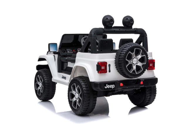 Electric Ride-On JEEP Wrangler, White, Double Leather Seat, Radio with Bluetooth and USB Input, 4x4 