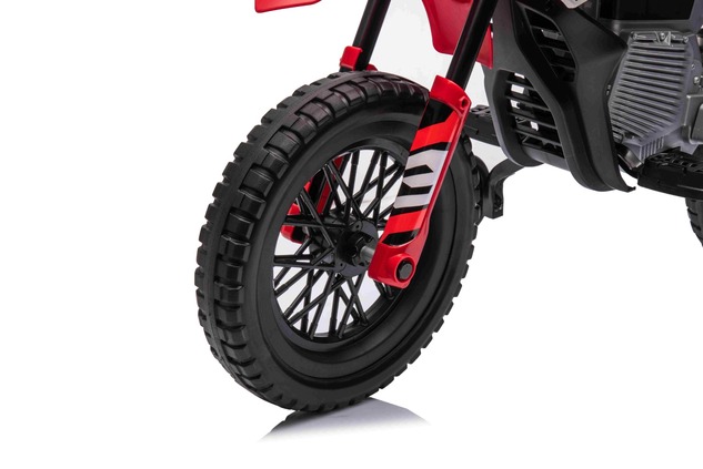 Electric Ride-on MOTOCROSS, Red, 12V battery, EVA soft wheels, Leather seat, 2 x 25W Engine, Suspens