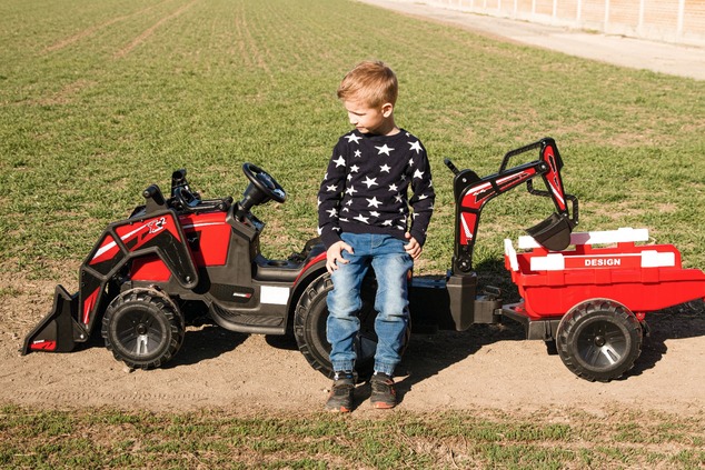 Electric tractor TOP-WORKER 12V with buckets and trailer, Single seat, green, soft PU seat, MP3 Play