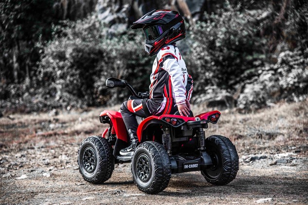 Can-am Renegade electric Ride-on quad, red, single seater, front and rear suspension, LED lights, Li