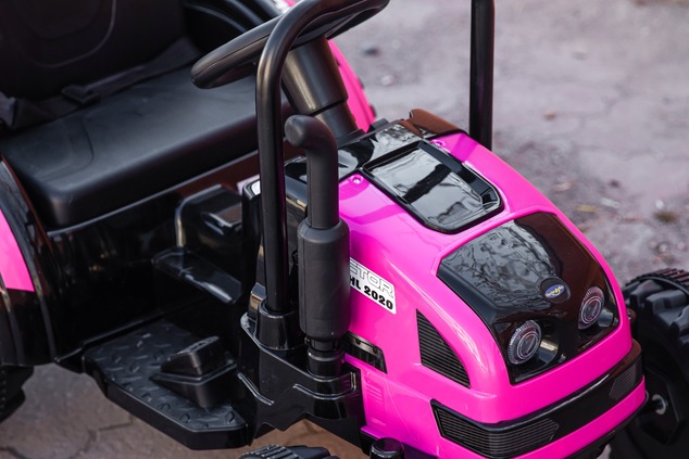 Electric Tractor POWER with trailer, pink, Rear wheel drive, 12V battery, Plastic wheels, wide seat,