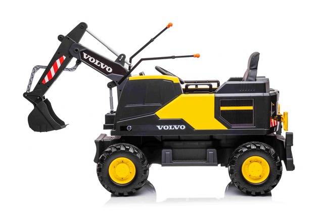 Electric ride-on car Volvo Excavator 12V with front digger ladle, Single seat, yellow, soft leathere